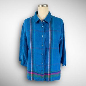 90s vintage blue plaid linen shirt XL Westbound long sleeve buttondown plus